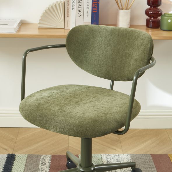 Chaise de bureau PANTONE tissu vert olive avec roulettes