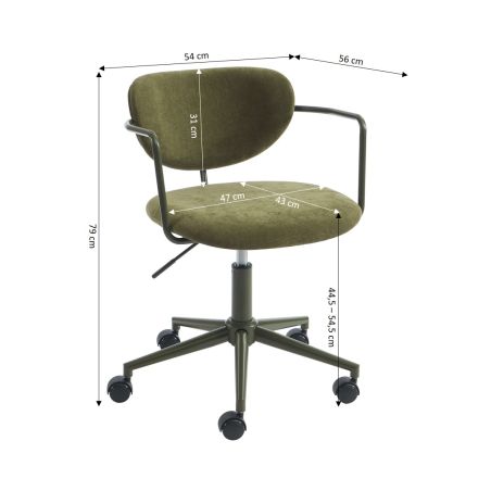 Chaise de bureau PANTONE tissu vert olive avec roulettes