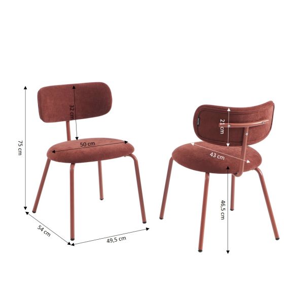 Lot de 2 chaises PANTONE tissu et pieds métal terracotta