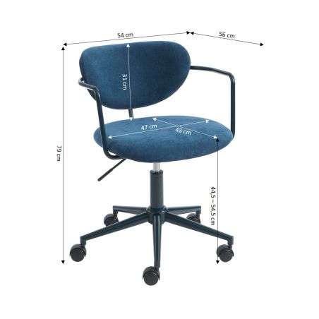 Chaise de bureau PANTONE tissu bleu nuit avec roulettes