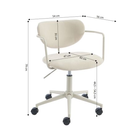 Chaise de bureau PANTONE tissu beige sable avec roulettes