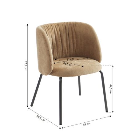 Chaise LUISA tissu chenille ocre et pieds métal noir