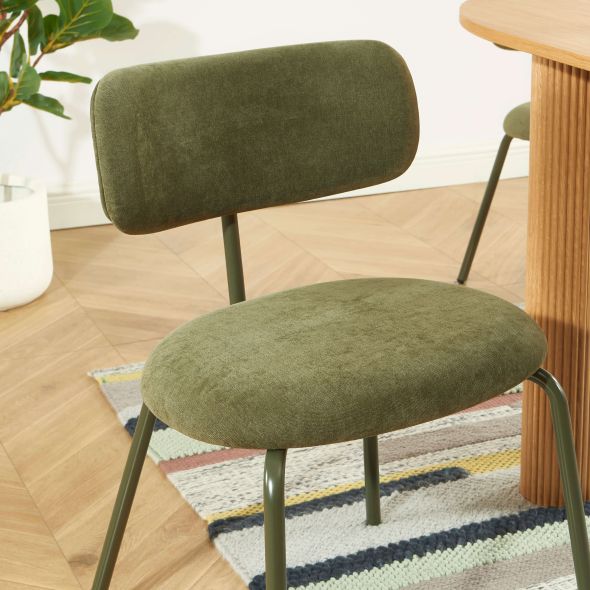 Lot de 2 chaises PANTONE tissu et pieds métal vert olive