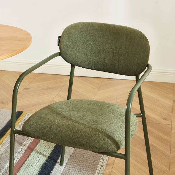 Lot de 2 chaises PANTONE tissu et pieds métal vert olive