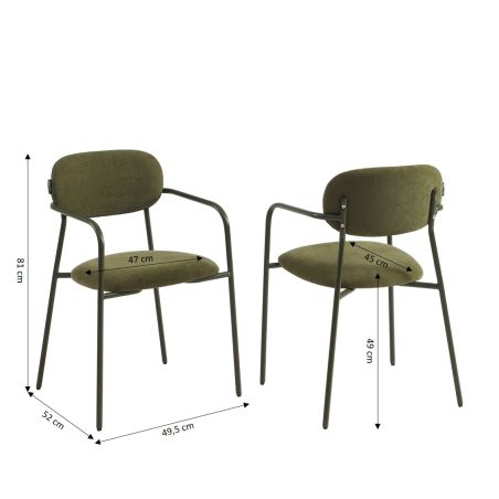 Lot de 2 chaises PANTONE tissu et pieds métal vert olive