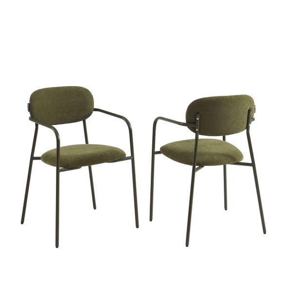 Lot de 2 chaises PANTONE tissu et pieds métal vert olive