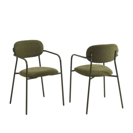Lot de 2 chaises PANTONE tissu et pieds métal vert olive