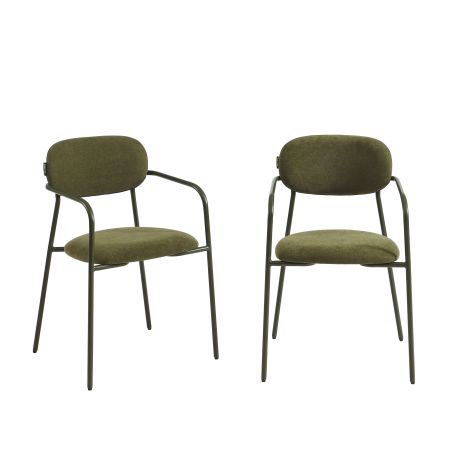 Lot de 2 chaises PANTONE tissu et pieds métal vert olive