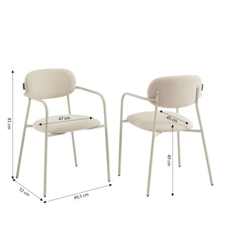 Lot de 2 chaises PANTONE tissu et pieds métal beige sable