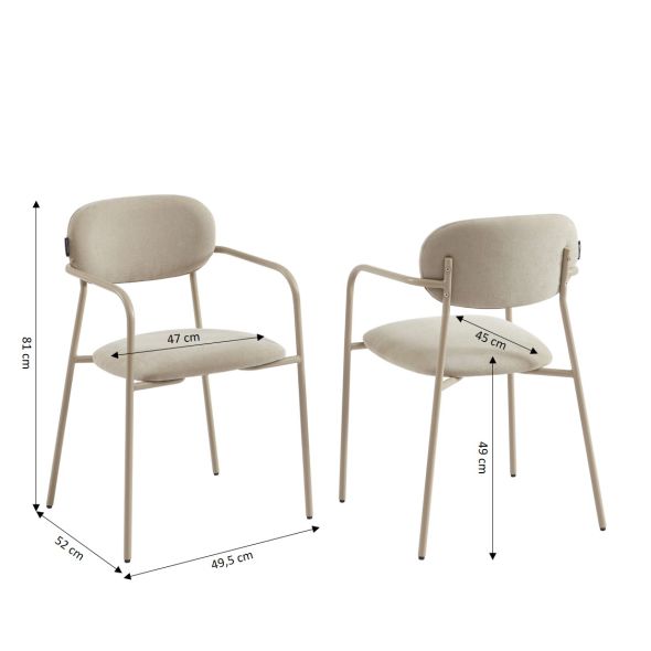 Lot de 2 chaises PANTONE tissu et pieds métal taupe