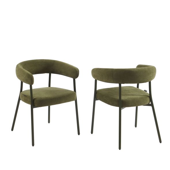 Lot de 2 chaises PANTONE tissu et pieds métal vert olive