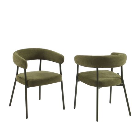 Lot de 2 chaises PANTONE tissu et pieds métal vert olive