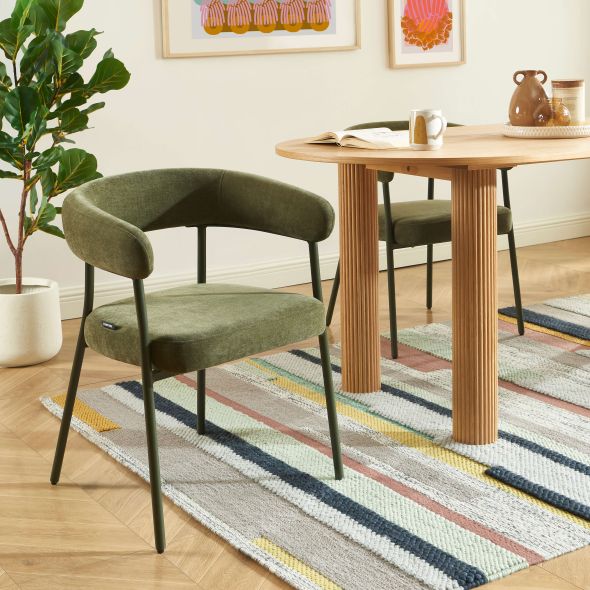 Lot de 2 chaises PANTONE tissu et pieds métal vert olive