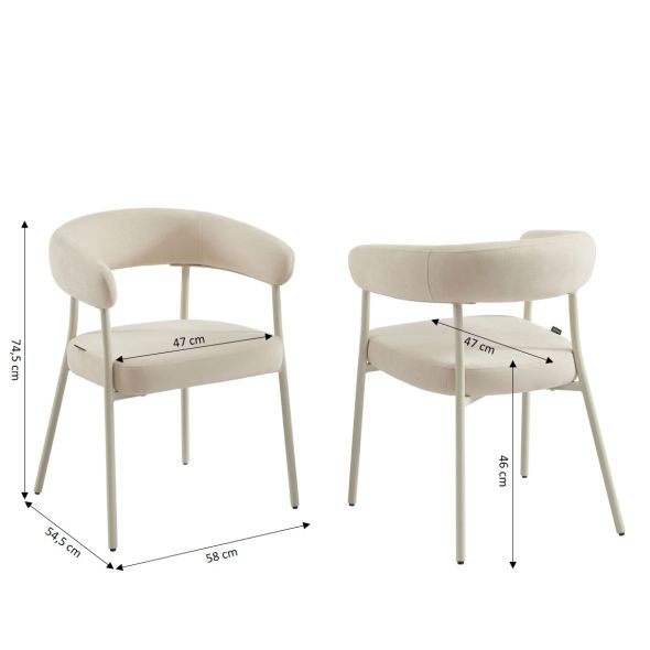 Lot de 2 chaises PANTONE tissu et pieds métal beige sable