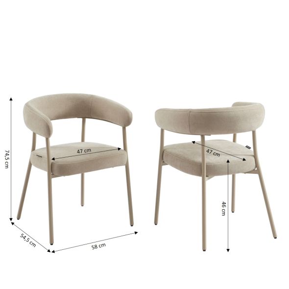 Lot de 2 chaises PANTONE tissu et pieds métal taupe