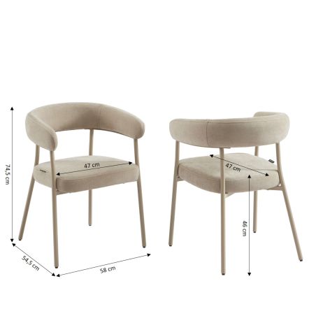 Lot de 2 chaises PANTONE tissu et pieds métal taupe