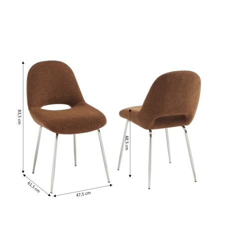 Lot de 2 chaises DOON tissu chenille marron pieds métal