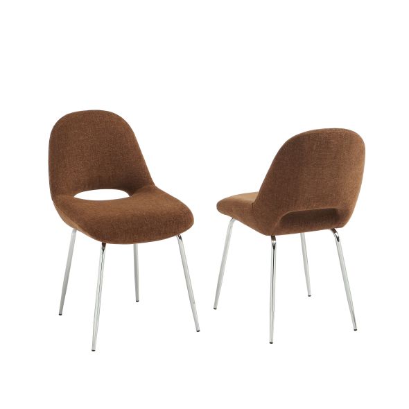 Lot de 2 chaises DOON tissu chenille marron pieds métal