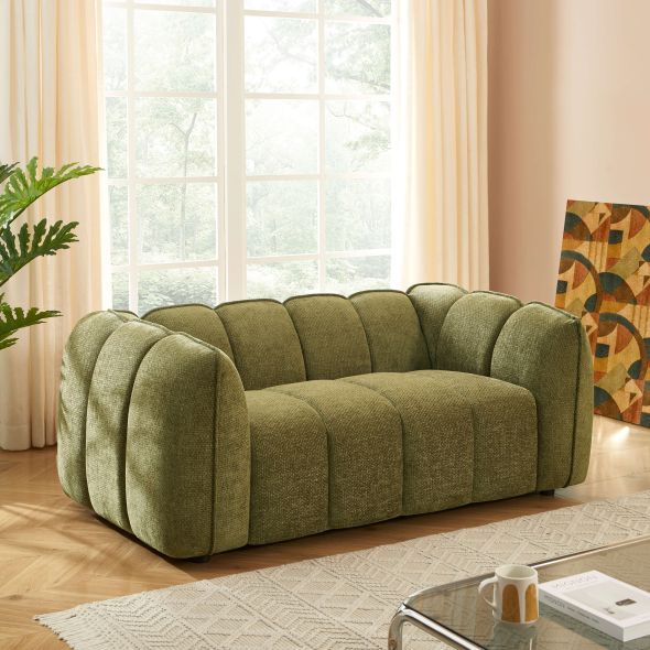 Ensemble canapés droits fixes 3+2 MATILDA tissu chenille vert