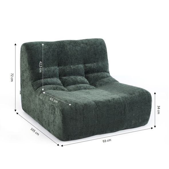 Ensemble banquette et chauffeuse JANIS modulable 3 places tissu chenille vert