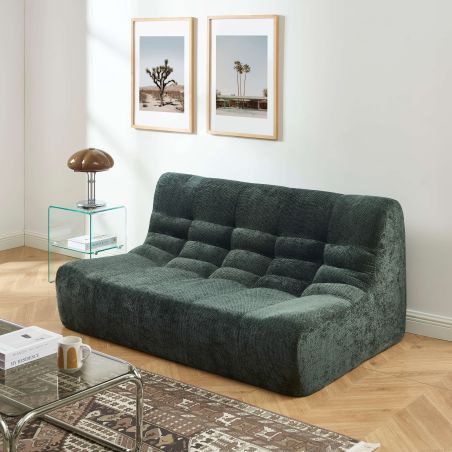 Ensemble banquette et chauffeuse JANIS modulable 3 places tissu chenille vert