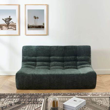 Ensemble banquette et chauffeuse JANIS modulable 3 places tissu chenille vert