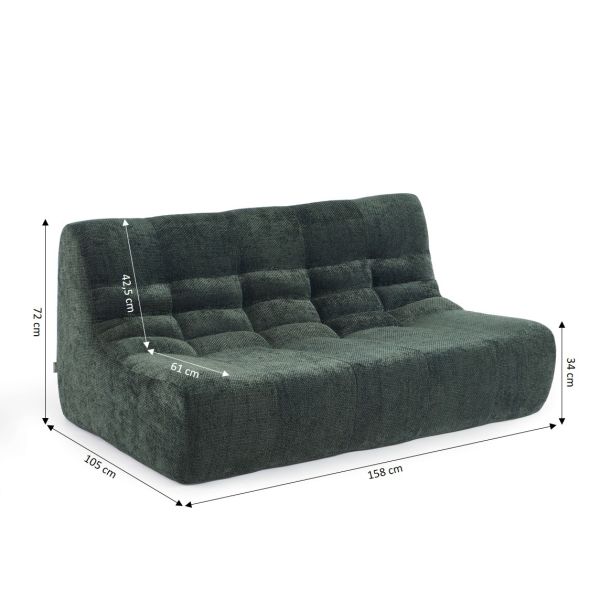 Ensemble banquette et chauffeuse JANIS modulable 3 places tissu chenille vert