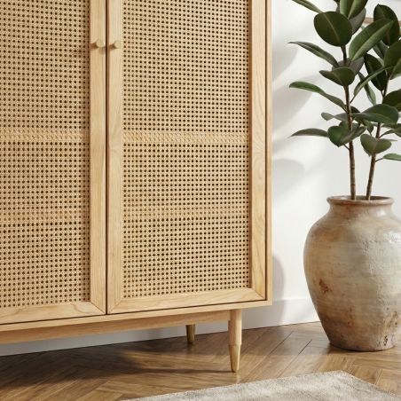 Armoire LEON placage chêne et cannage rotin 2 portes 90cm