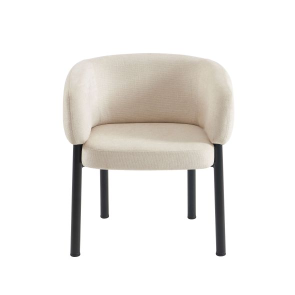 Fauteuil de table ABELIA velours blanc et pieds métal noir