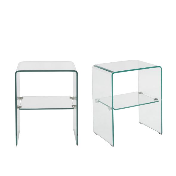 Lot de 2 tables de chevet GINZA verre trempé transparent