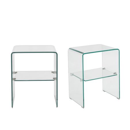 Lot de 2 tables de chevet GINZA verre trempé transparent