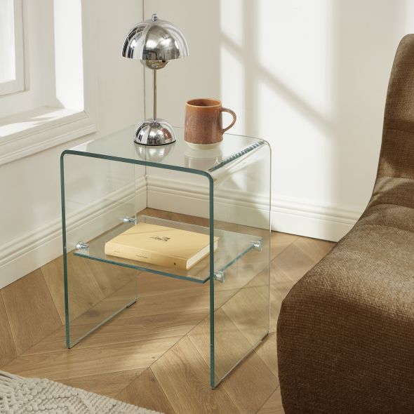 Lot de 2 tables de chevet GINZA verre trempé transparent