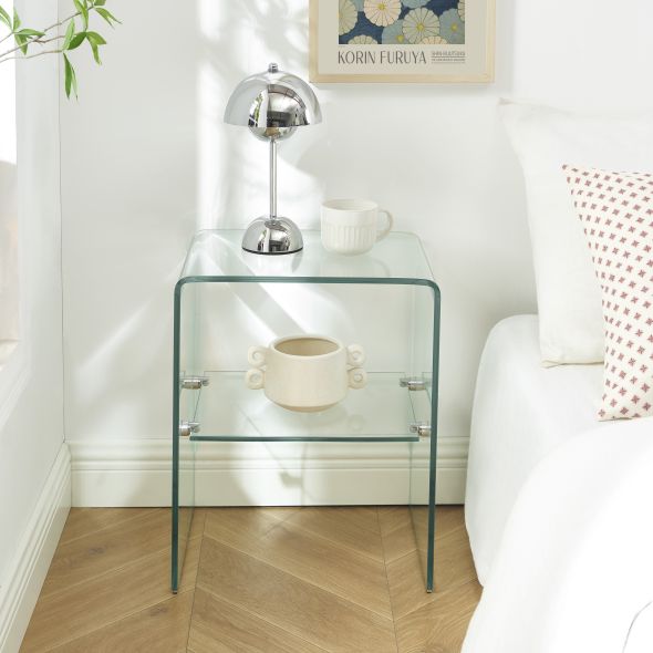 Lot de 2 tables de chevet GINZA verre trempé transparent