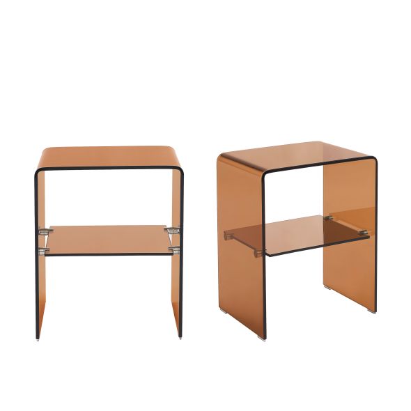 Lot de 2 tables de chevet GINZA verre trempé ambré