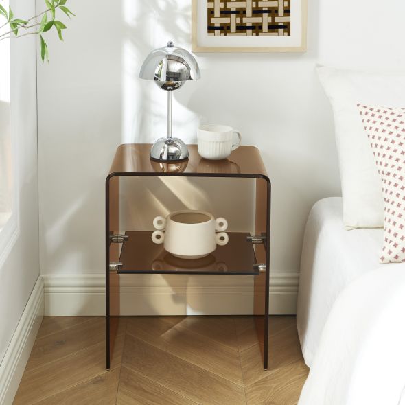 Lot de 2 tables de chevet GINZA verre trempé ambré