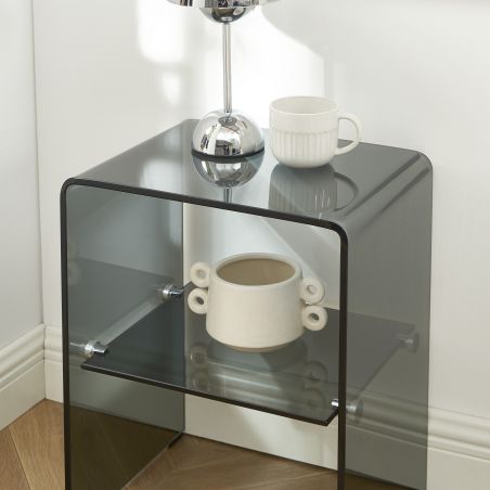 Lot de 2 tables de chevet GINZA verre trempé noir