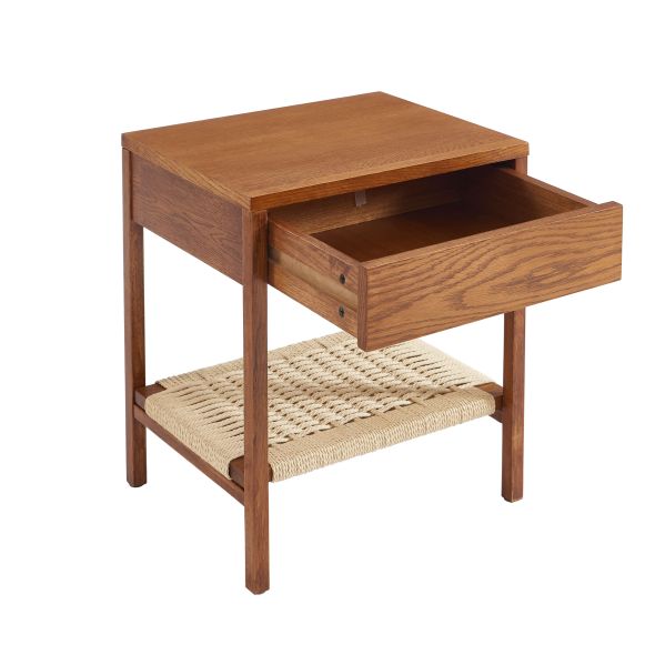 Lot de 2 tables de chevet GINKO placage chêne couleur noyer et corde