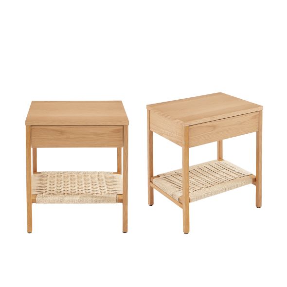Lot de 2 tables de chevet GINKO placage chêne et corde