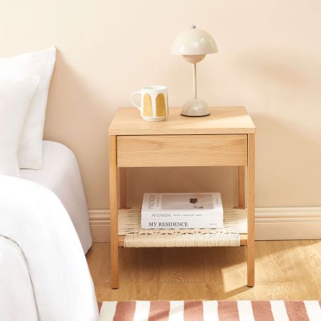 Lot de 2 tables de chevet GINKO placage chêne et corde