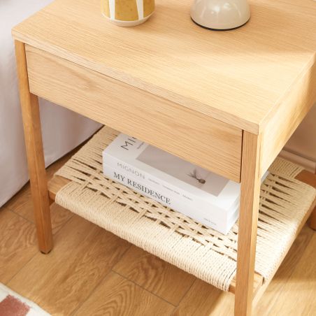 Lot de 2 tables de chevet GINKO placage chêne et corde