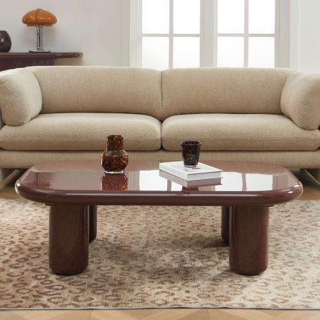 Table basse MOXY finition laquée brillante bordeaux 120cm