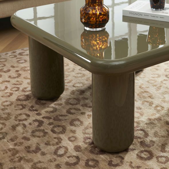 Table basse MOXY finition laquée brillante vert olive 80cm