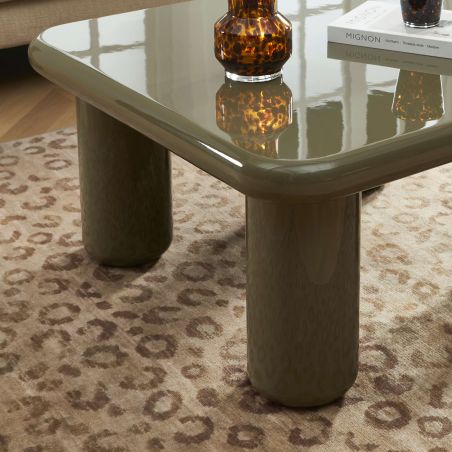 Table basse MOXY finition laquée brillante vert olive 80cm