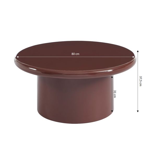 Table basse ronde MOXY finition laquée brillante bordeaux 80cm