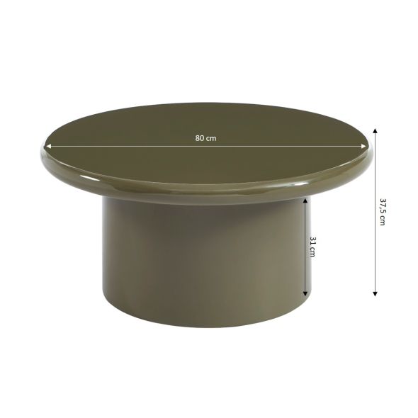 Table basse ronde MOXY finition laquée brillante vert olive 80cm