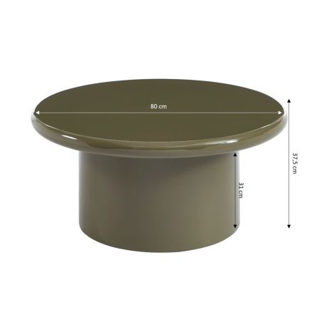 Table basse ronde MOXY finition laquée brillante vert olive 80cm