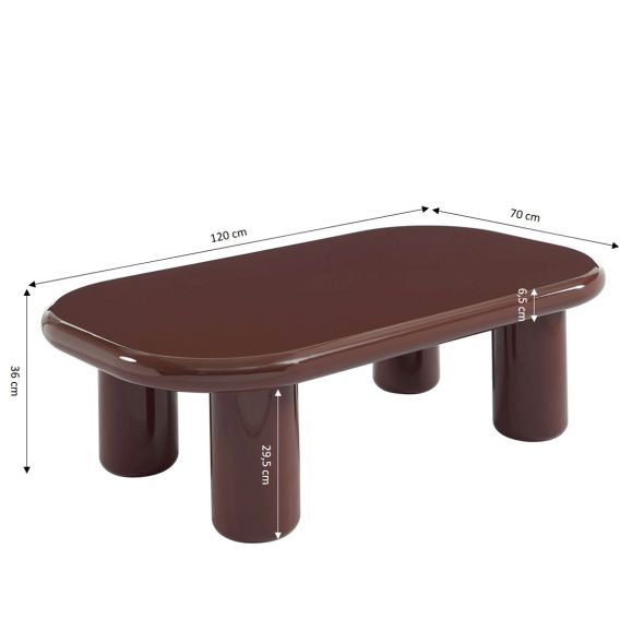 Table basse MOXY finition laquée brillante bordeaux 120cm