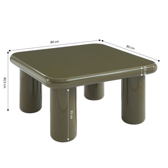 Table basse MOXY finition laquée brillante vert olive 80cm