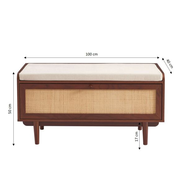 Banc à chaussures LEON noyer et cannage