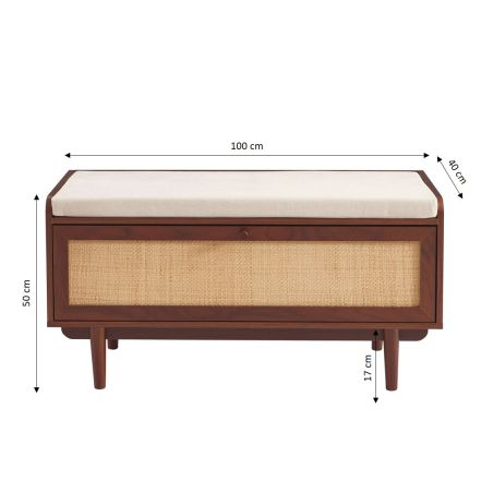 Banc à chaussures LEON noyer et cannage